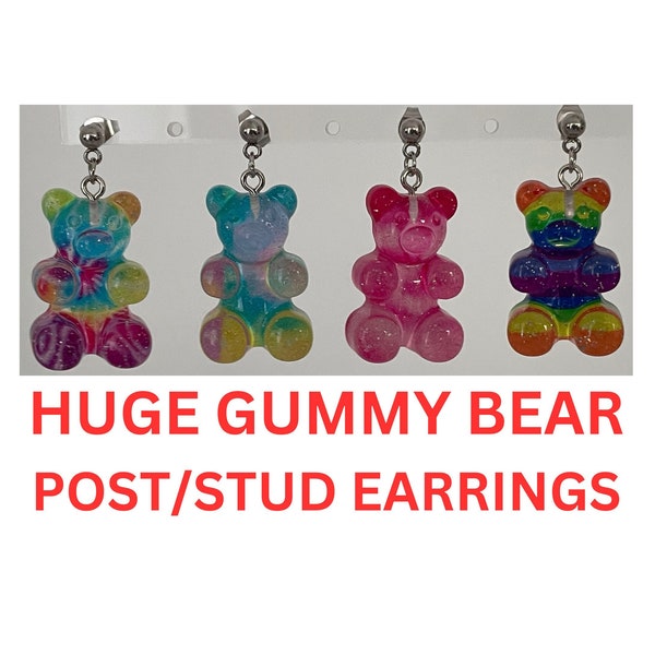 BIG Gummy Bear Earrings | Gummy Bear Earrings | Post Earrings for Girls | Rainbow Gummy Bear Earrings | Fun Earrings for Girl | Cute Earring