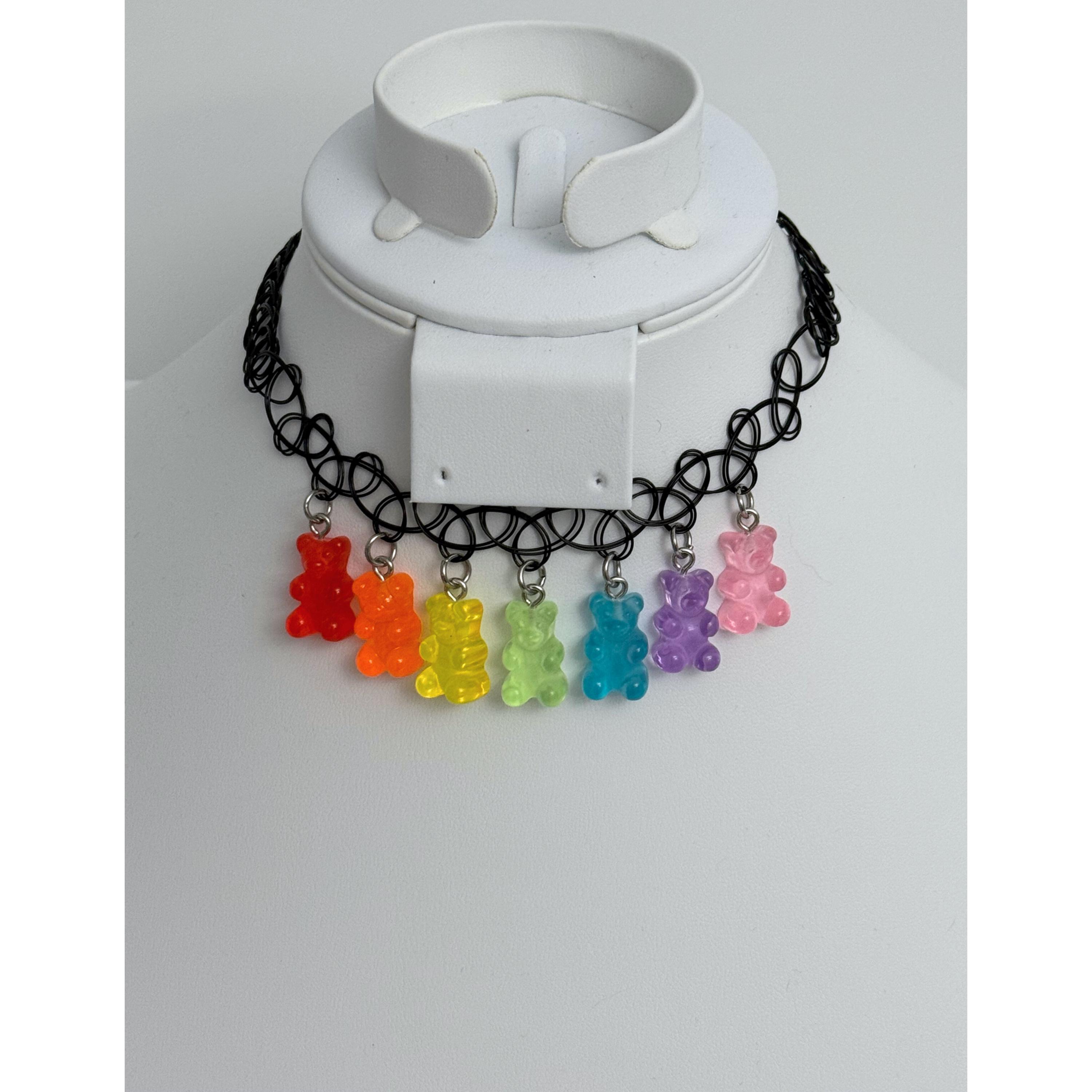 Milky Rainbow Gummy Bear Tattoo Choker | Stretch Resin Candy Charm