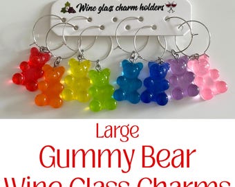 Gummy Bear Wine Charms Set | 8 Piece Colorful Wine Glass Charms | Hostess Gift | Gift Ready with Storage Box | Party Glass Charms