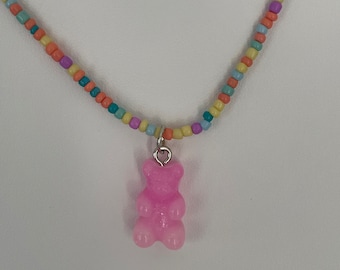 Collar de oso / Collar de oso gomoso / Collar de oso gomoso rosa / Collar delicado / Collar de oso de peluche / Collar de encanto de oso gomoso de resina