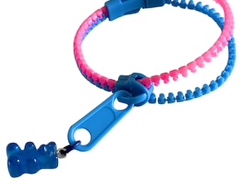 Gummy Bear Zipper Bracelet | Colorful Snap Bracelet | Resin Gummy Bear Charm | 8” Bracelet | Fun Fashion Accessory | Choose Your Color