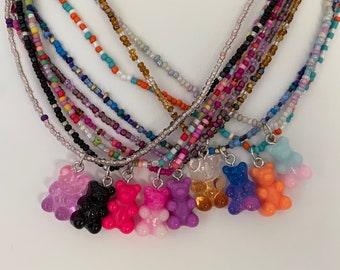 Collar de osito gomoso / Collar de oso / Collar de osito de peluche / Collar lindo / Regalo para niñas / Joyería para niñas / Collar con cuentas / Joyería para adolescentes