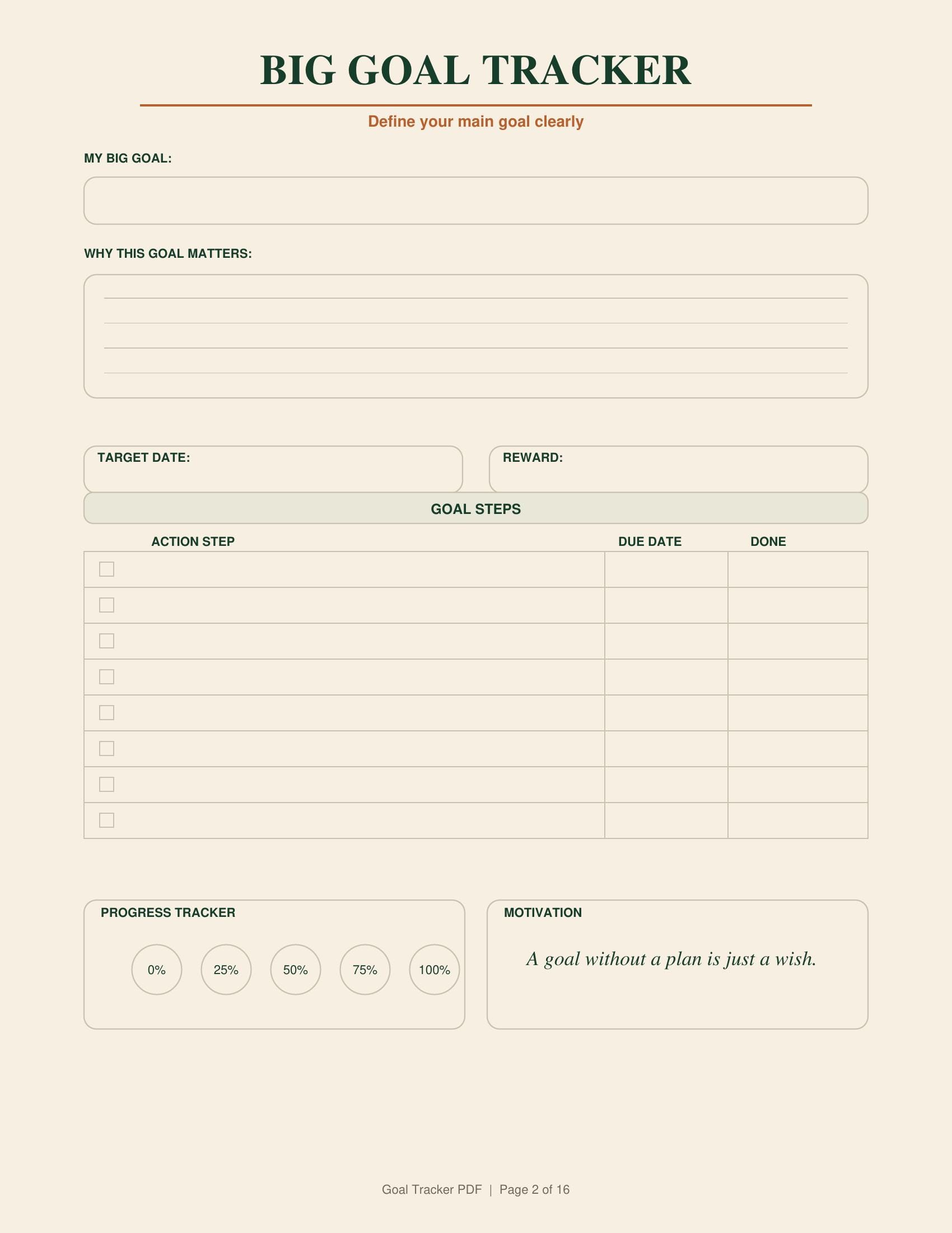 Printable Goal Tracker PDF: Habit, Progress, Milestone Planner - Etsy