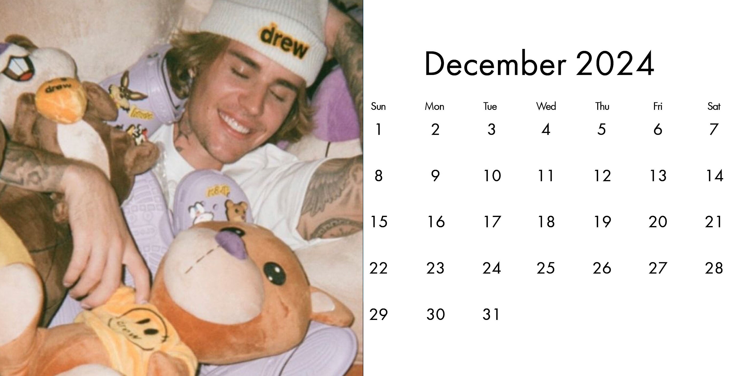 2025 Justin Bieber Calendar, 2025 Wall Calendar Calendar, 2025 JB Desk
