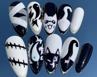 Gojo & Geto Kat-Kun Besties | Gojo Satoru | Geto Suguru | Gojo nails | Geto nails | anime nails | anime | JJK | cat nails | JJK nails