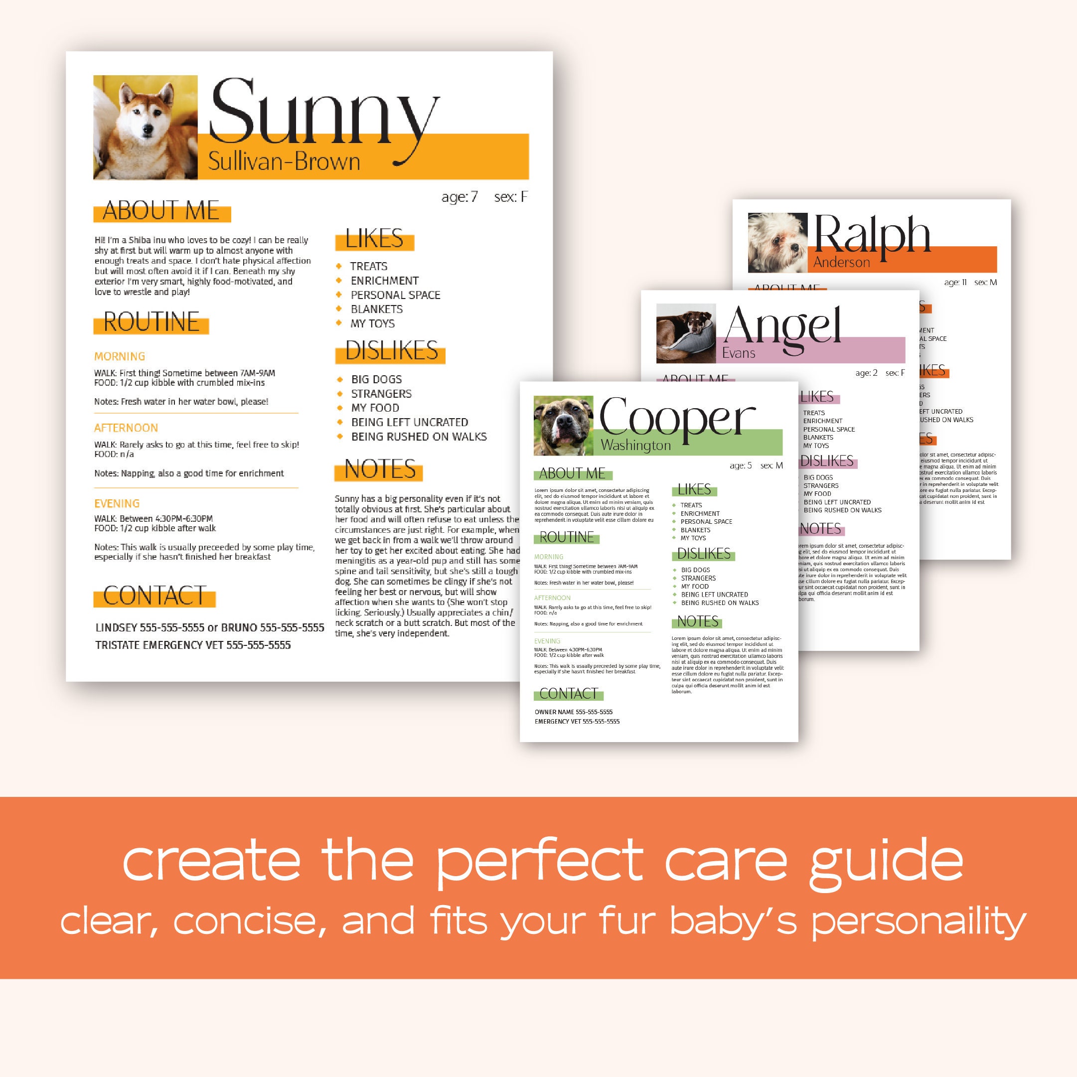 Custom Pet Care Guide Classy Design in Four Colorways - Etsy