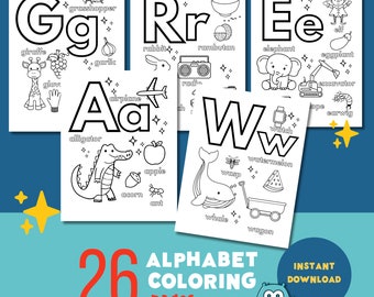 ABC Coloring Book, ABC Coloring Pages, Alphabet Coloring Pages, Alphabet Coloring Book, Preschool Coloring Pages, Preschool Activity Print