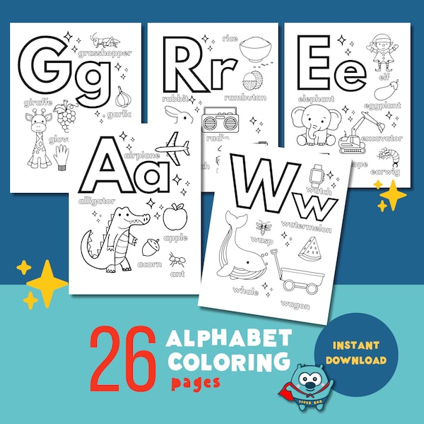 ABC Coloring Book, ABC Coloring Pages, Alphabet Coloring Pages, Alphabet Coloring Book, Preschool Coloring Pages, Preschool Activity Print