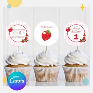 Beere Erster Geburtstag Tortendeko: Erdbeere Party Dekor (Digitaler Download)