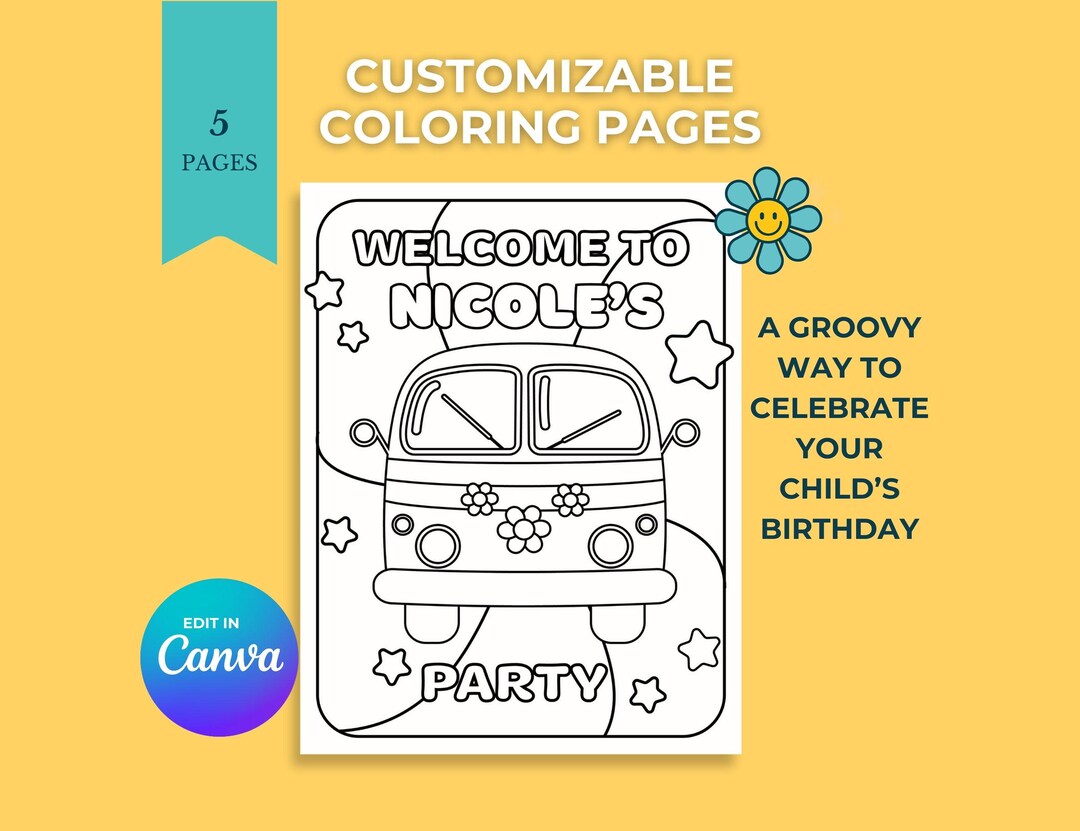 Groovy Birthday Coloring Sheet | Personalized Retro Party Activity ...