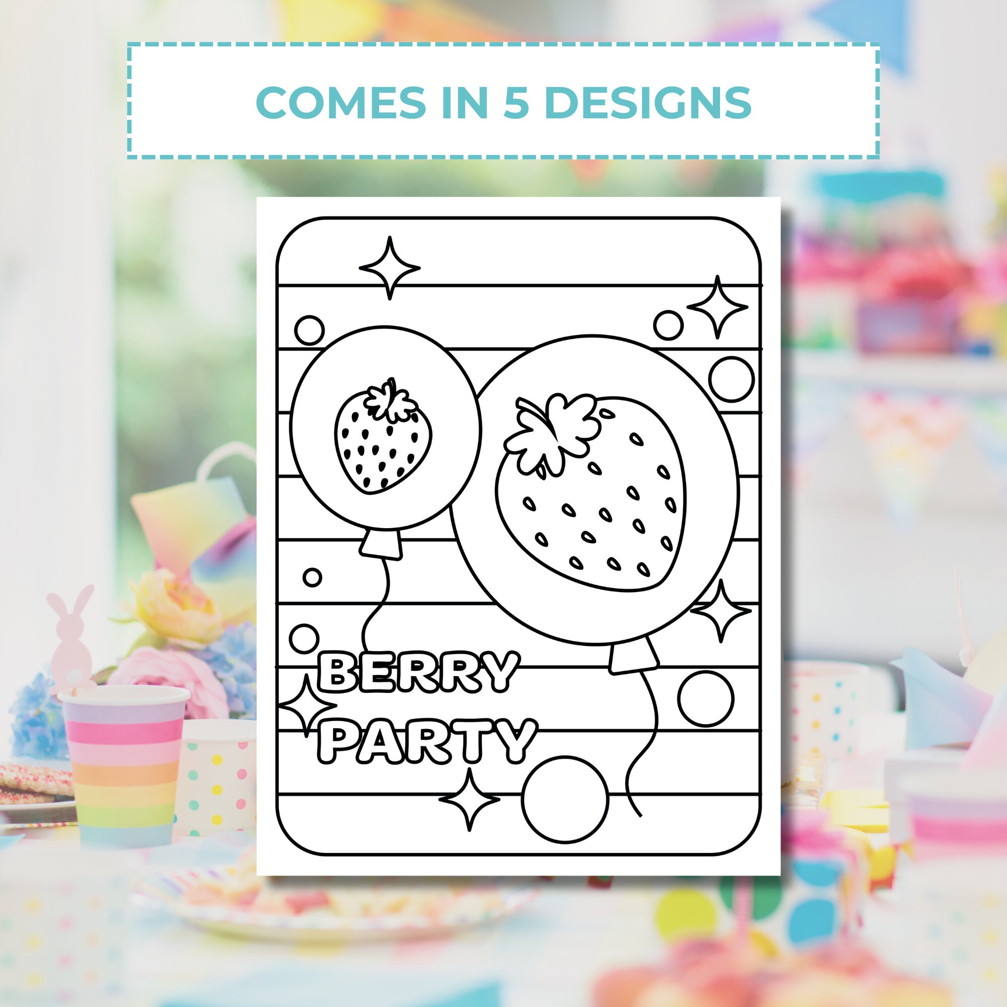 Strawberry Coloring Page, Berry First Birthday Decorations, Berry 1st ...