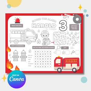 Birthday Coloring Pages Activity Fire Engine Birthday Party Coloring Page Placemat Fire Truck Coloring Page Firefighter Coloring Sheet