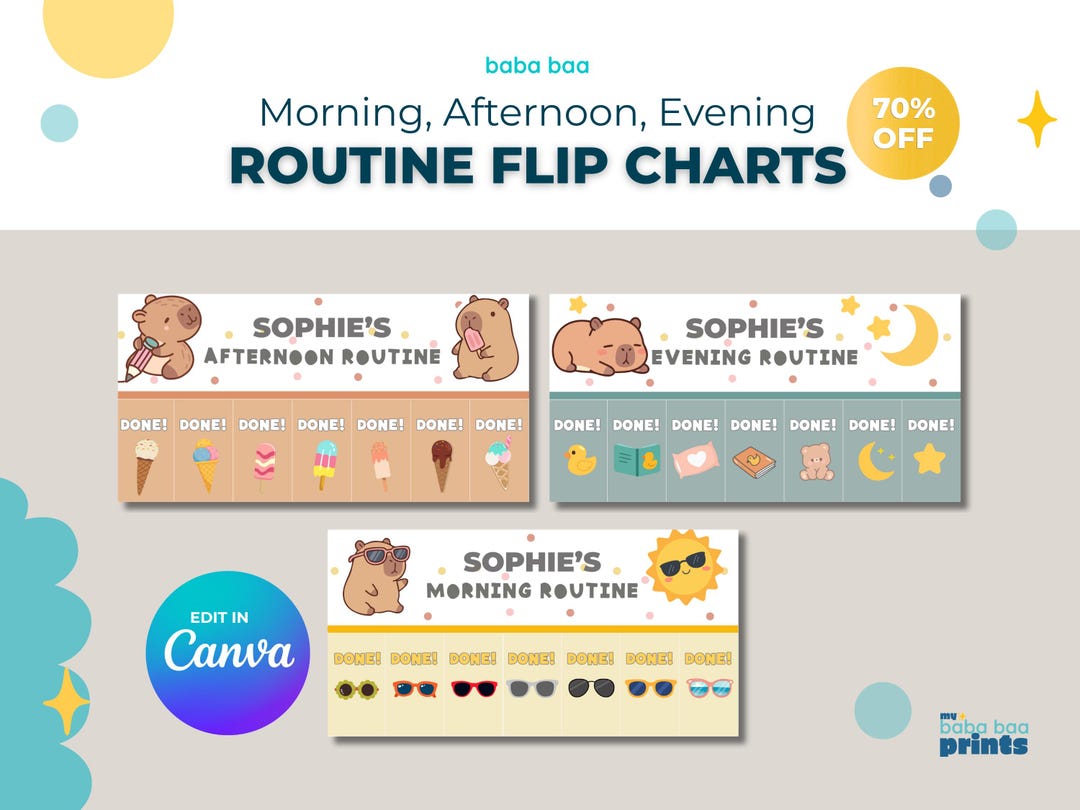 Capybara Kids Routine Chart, Visual Schedule Flip Chart (digital ...