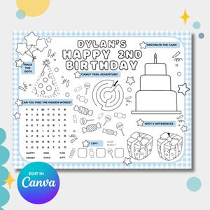 Boy Birthday Coloring Page For Kids - Custom Birthday Coloring emat - Birthday Activity Sheet - Editable Template