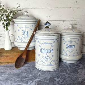 French Enamel Canisters, set of 3