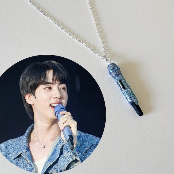BTS Jin Inspired Necklace With Blue Mini Microphone Pendant - Etsy
