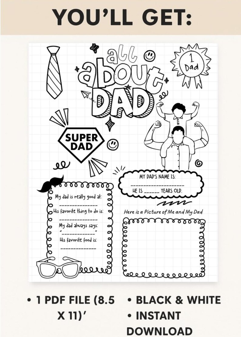 All About Dad Printable Coloring Page | Father’s Day Questionnaire ...