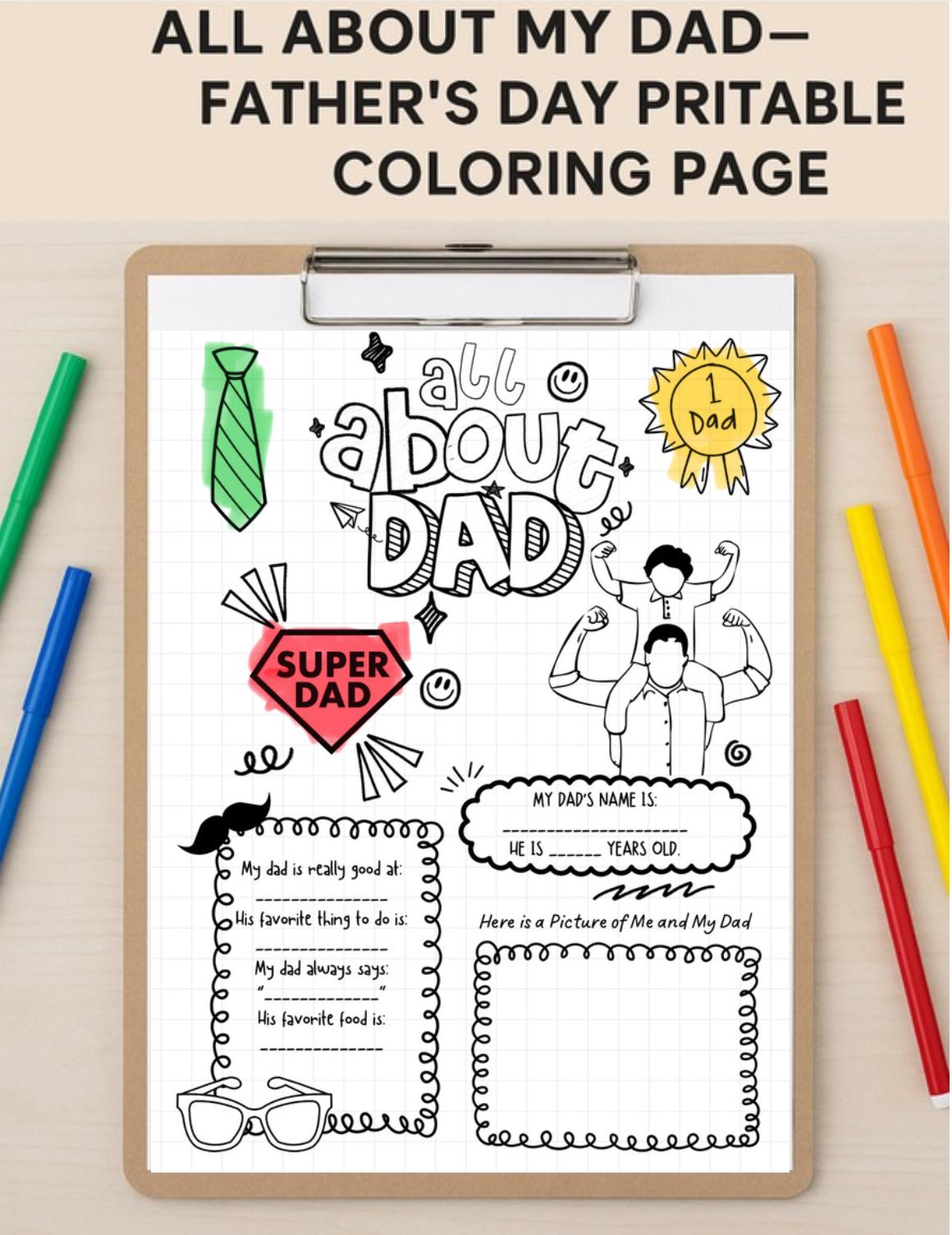 All About Dad Printable Coloring Page | Father’s Day Questionnaire ...