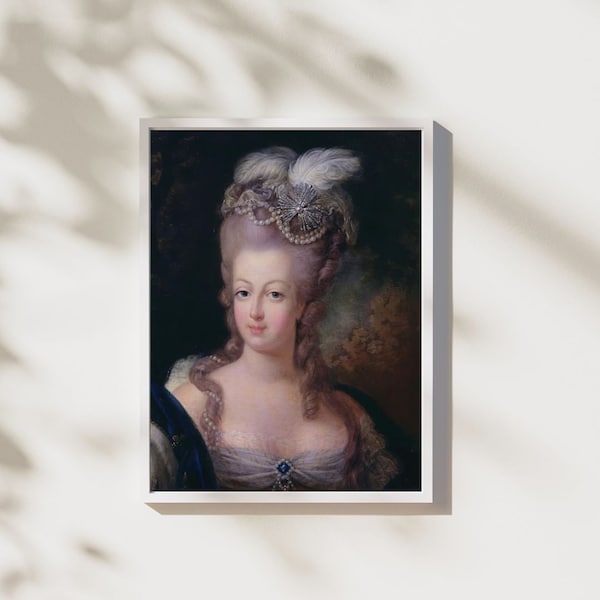 Portrait of a Rococo French Queen in Fancy Dress and Pearls - Marie Antoinette Print - Rococo Wall Art - Cottagecore - Coquette Aesthetic