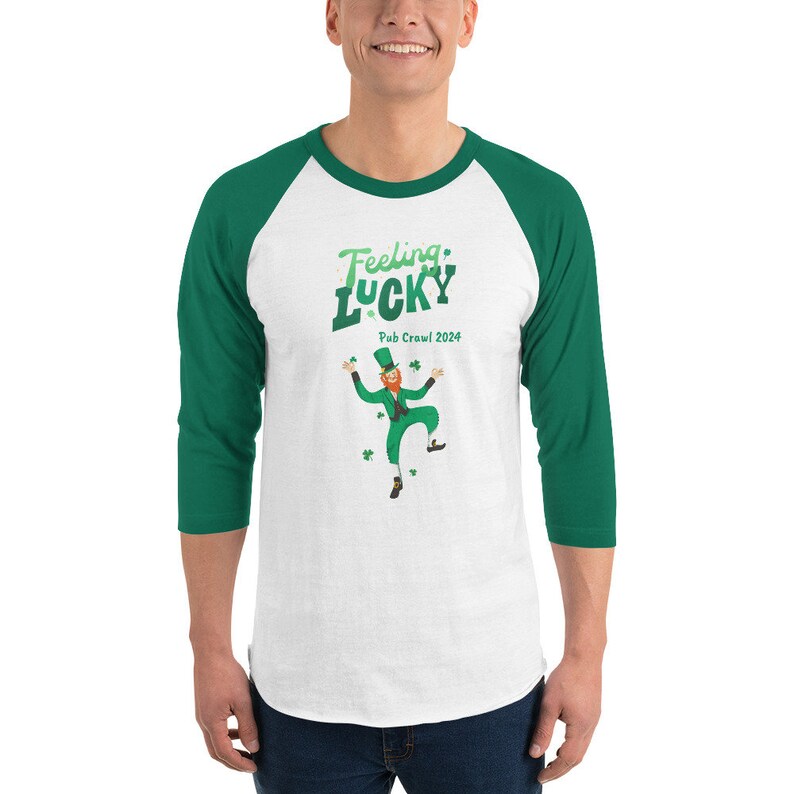 Trendy 3/4 Sleeve Shirt Feeling Lucky Pub Crawl 2024 St. Etsy