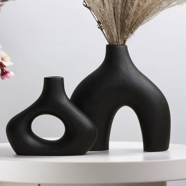 Black Vase Set, Handmade Ceramic Vase, Modern Home Decor, Stylish Gift for Home Living Room Decor