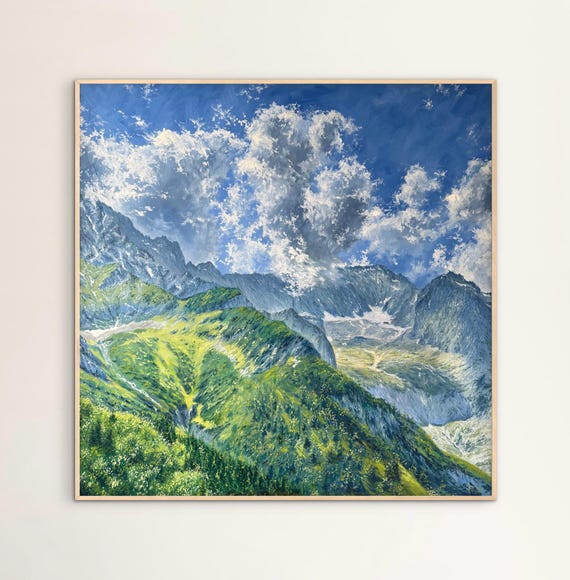 Alps, Höllental, Germany, Oil Original Painting Landscape 80x80 Cm