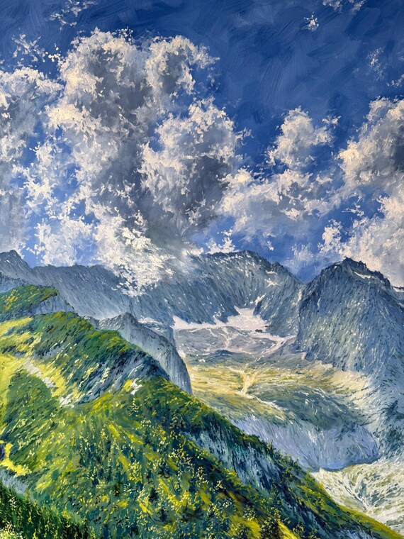 Alps, Höllental, Germany, Oil Original Painting Landscape 80x80 Cm