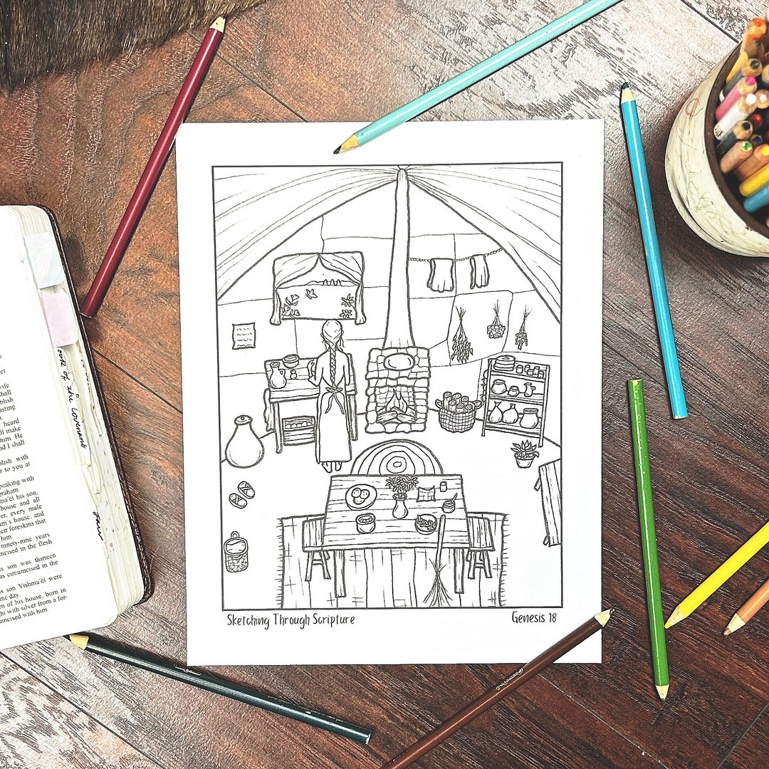 Genesis 18 Sarah Cooks for Angels Story Bible Coloring Page Printable ...