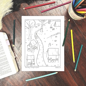 Genesis 28 Jacob&#39;s Ladder Dream Story Bible Coloring Page PDF For Bible Lesson, Kids Torah, Bible Activity, Sunday School, Bible Homeschool