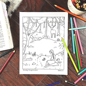 Genesis 16 Hagar at the Spring Bible Coloring Page Printable For Kid&#39;s Bible Study, Sunday School, Homeschool Scripture Art Curriculum
