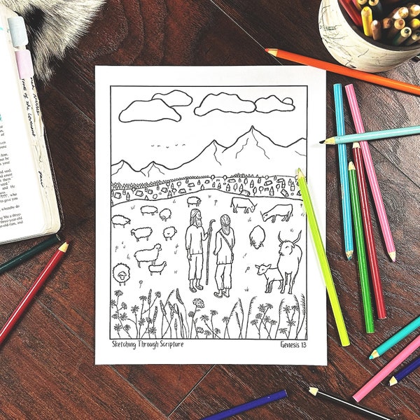 Genesis 13 Abram And Lot Story Bible Coloring Page Printable For Torah Lesson, Children's Bible Study, Homeschool Curriculum, Morning Basket