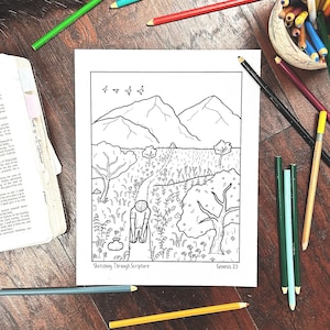 Genesis 23 Abraham Loses Sarah Story Bible Coloring Page Printable For Bible Lesson, Children&#39;s Torah Study, Homeschool Curriculum PDF