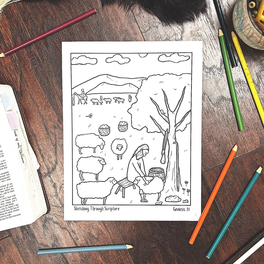Genesis 32, 33 and 34 Bible Coloring Page Printable: Jacob Wrestles an ...