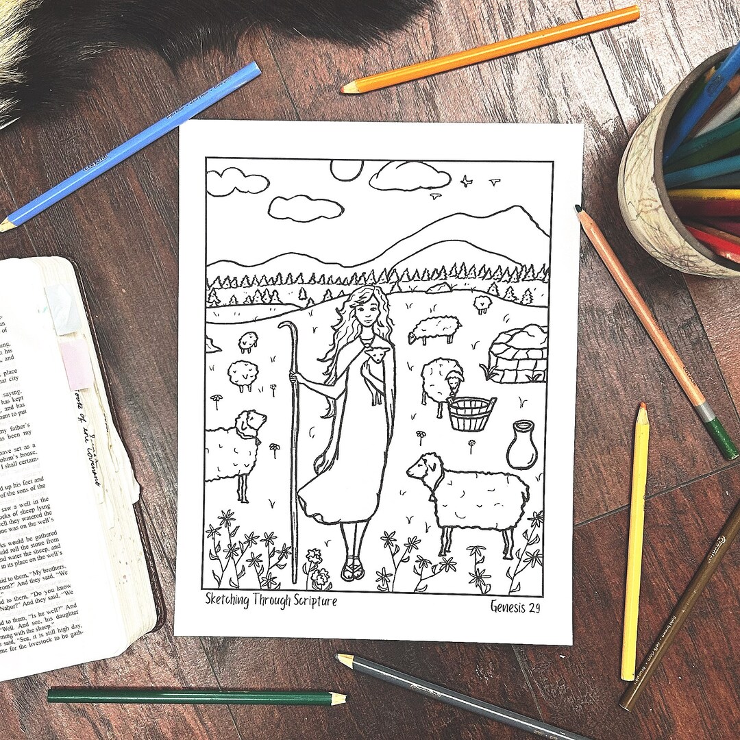Genesis 29 Rachael the Shepherdess Story Bible Coloring Page PDF for ...