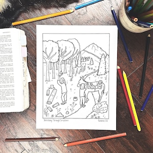 Genesis 22 Abraham and Isaac Story Bible Coloring Page Printable For Bible Lesson, Children&#39;s Torah Study, Homeschool Curriculum PDF