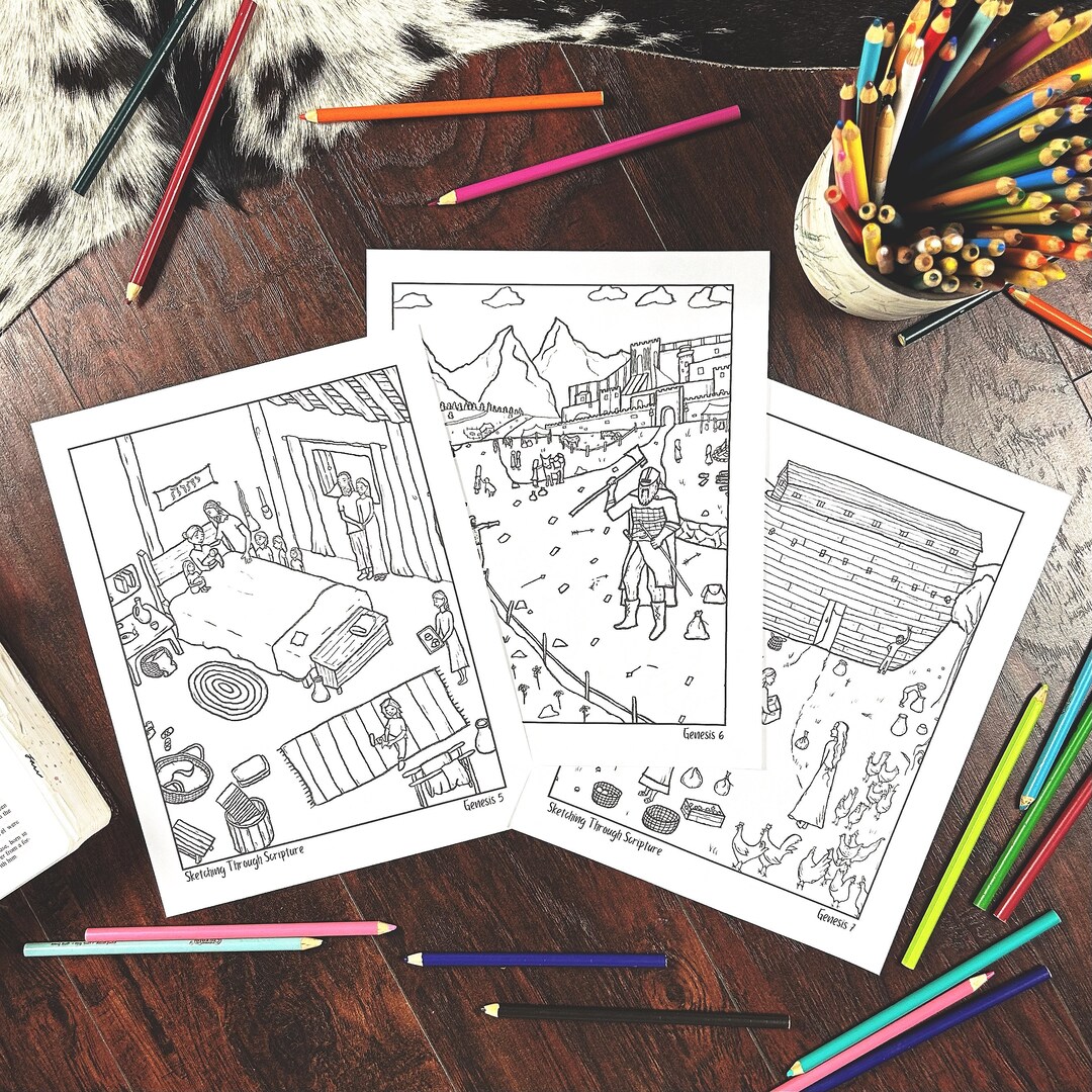 Genesis 5, 6 and 7 Bible Story Coloring Pages Printable: Adam's ...