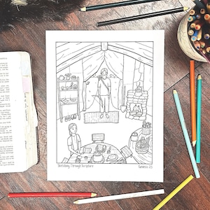Genesis 25 Jacob and Esau Story Bible Coloring Page Printable For Bible Lesson, Children Torah Study, Homeschool Curriculum, Sunday School