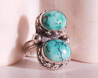 Vintage Sterling Silver Two Stone Multi Stone Turquoise Ring | South West Native American | Unique Gift | Gift For Her