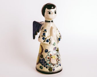 Vintage Tonalá Pottery Angel Sculpture Candlestick Candle Holder Hand Painted Florals Artist Signed Mexican Pottery Collectable Christmas