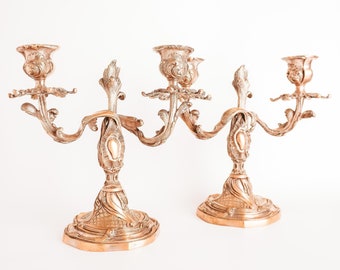 Vintage Antique Style Ornate Detail Pair of Candelabras Set Of 2 Taper Candlestick Candle Holders | Old World Traditional | Wedding Decor