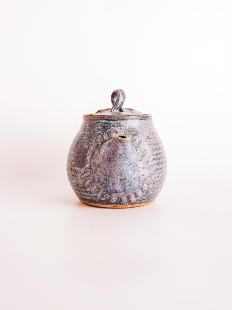 Vintage Handmade Studio Pottery Mini Blue Teapot Artist Signed Organic