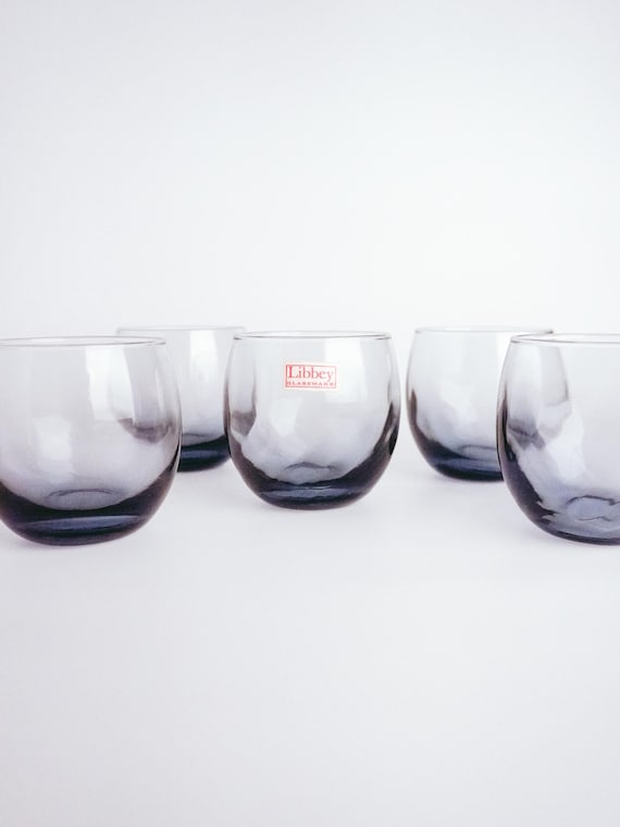 Vintage Libbey Glassware Smokey Blue Optic Swirl Tumblers Juice Cups Water Glasses Set Of 5 Mid Century Modern Drinkware MCM Collectable