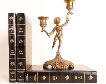 Vintage Brass Cherub Candelabra | Taper Candle Holder | Angel Candle Holder Centrepiece | Old World Antique Style Gothic