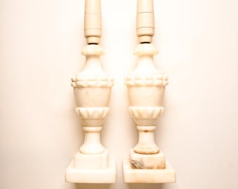 Vintage Italian White Alabaster Marble Lamp Bases Set of 2 | Pair of Italian Stone Lamp Bases | Table Lamp | Old World Antique Style