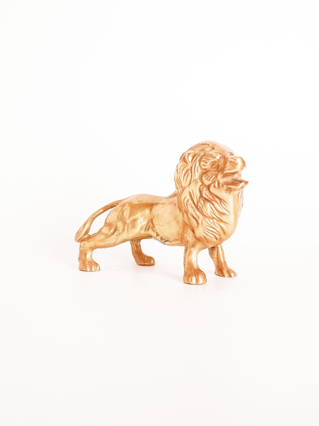 Vintage Brass Roaring Lion Figurine Sculpture Statue | Mid Century ...