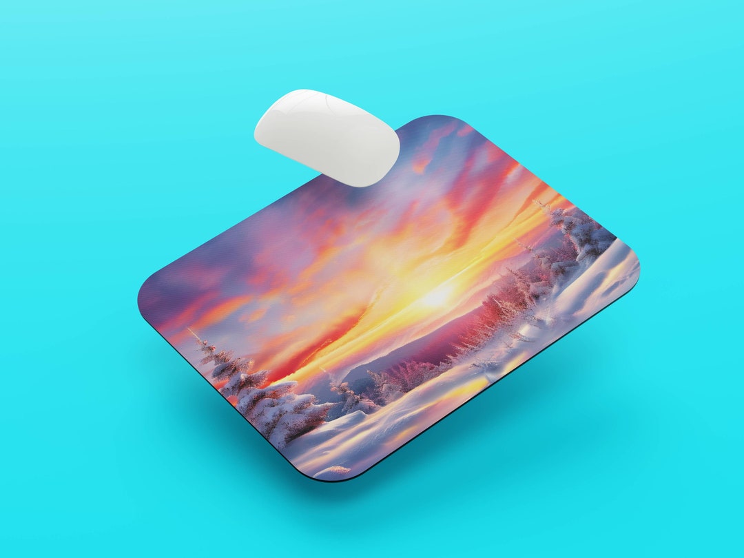 Colorful Snowy Forest Sunrise Mousepad Snowy Day Sunrise Scene Mouse ...