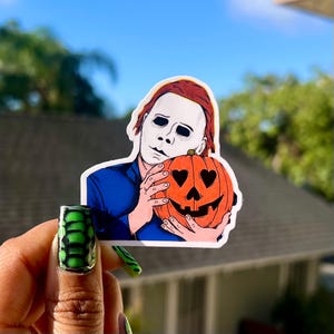 Michael Myers Halloween Pumpkin Sticker: Horror Movie Vinyl Decal for Laptop, Water Bottle, Journals