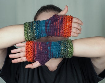 Multicolor Fingerless Gloves - Seamless Knitted Gloves - Wool Mittens - Winter Gloves for Women - Winter Knit Mittens - Valentine's Day Gift