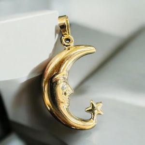 14K Yellow Gold Star & Moon Charm Pendant