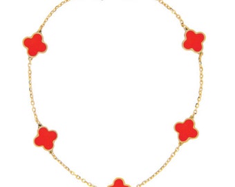 14K Gold With Red Floral Pattern Bracelet